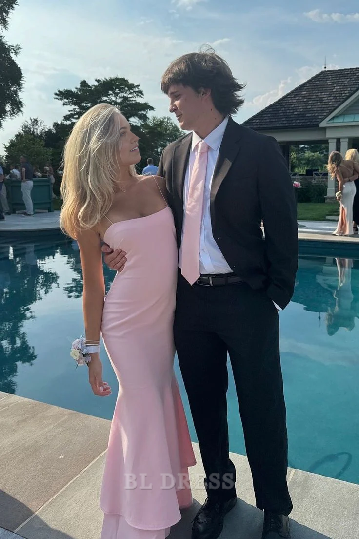 Mermaid Spaghetti Straps Light Pink Long formal dresses Bridesmaid Dresses evening gown Prom Dress