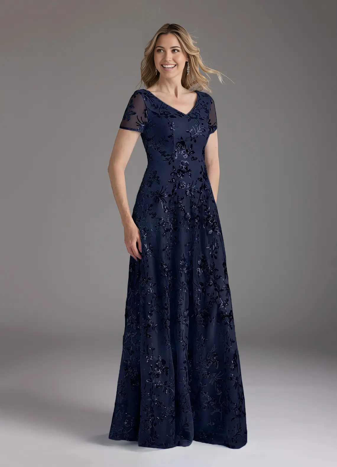 A-Line V-Neck Sequins Dark Navy formal dresses evening dress Mother of the Bride Dresses