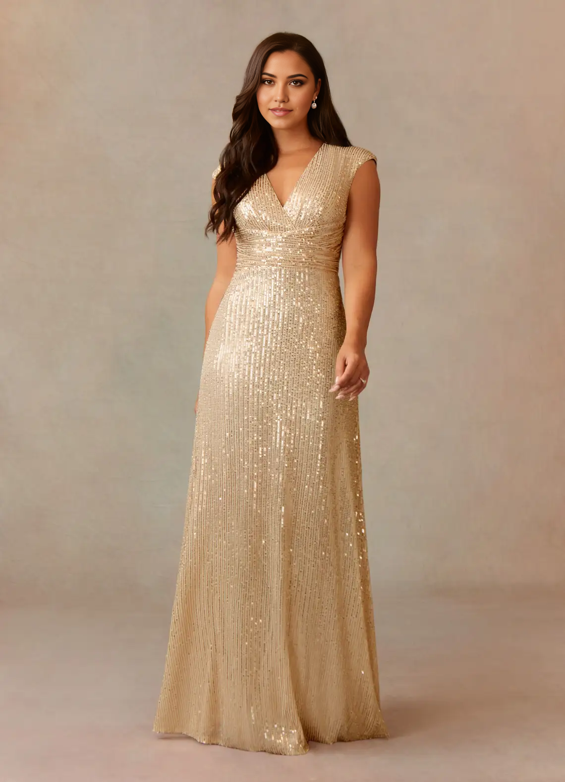 A-Line V-Neck Ruched Champagne Mother of the Bride Dresses