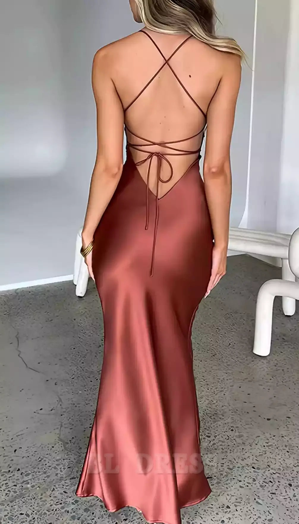 Elegant Spaghetti Straps Satin Backless Sexy formal dresses Bridesmaid Dresses evening gown Prom Dress
