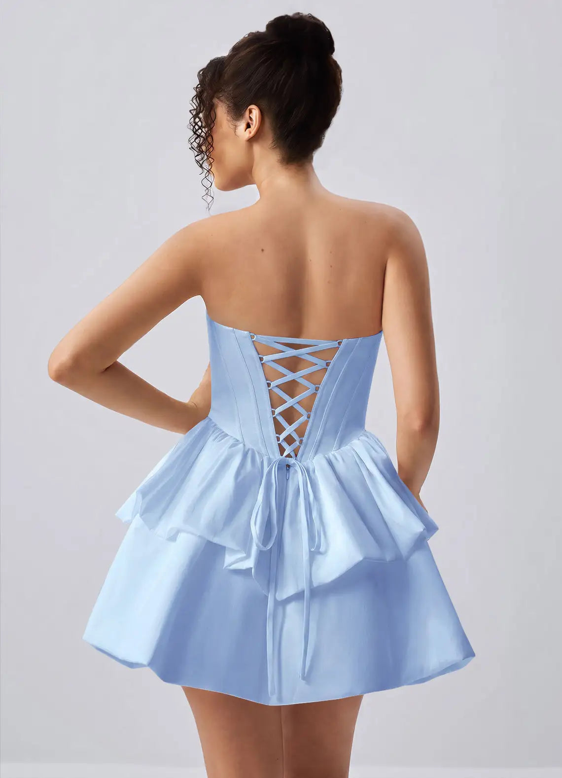 Chic A-Line Strapless Corset Tiered Light Blue Short Homecoming Dress