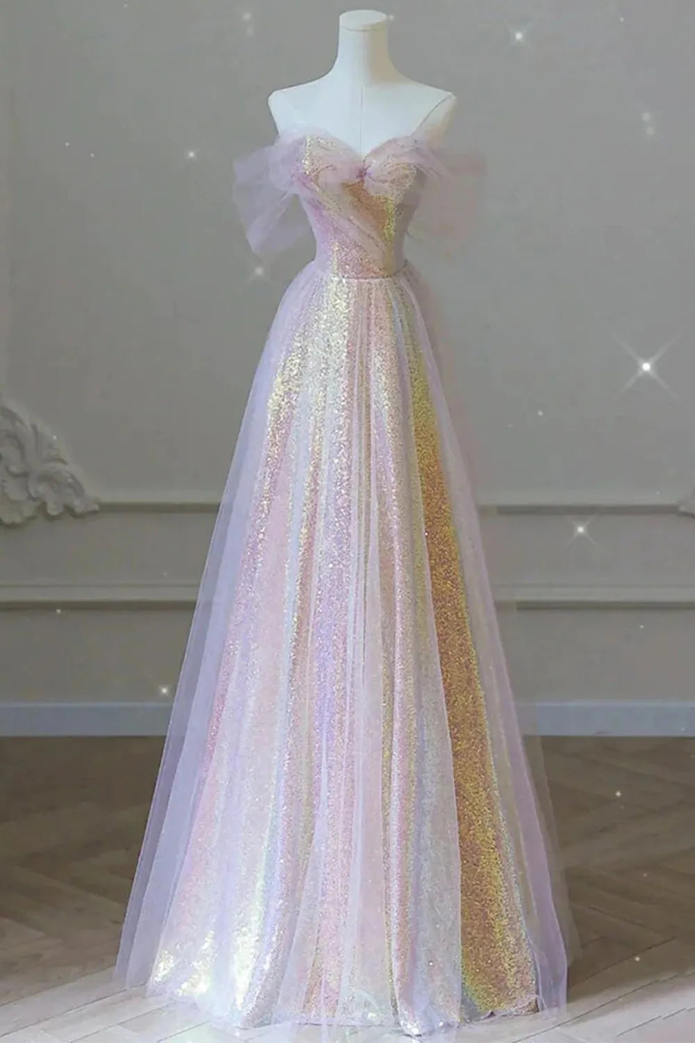 A Line Off the Shoulder Long Prom Dress