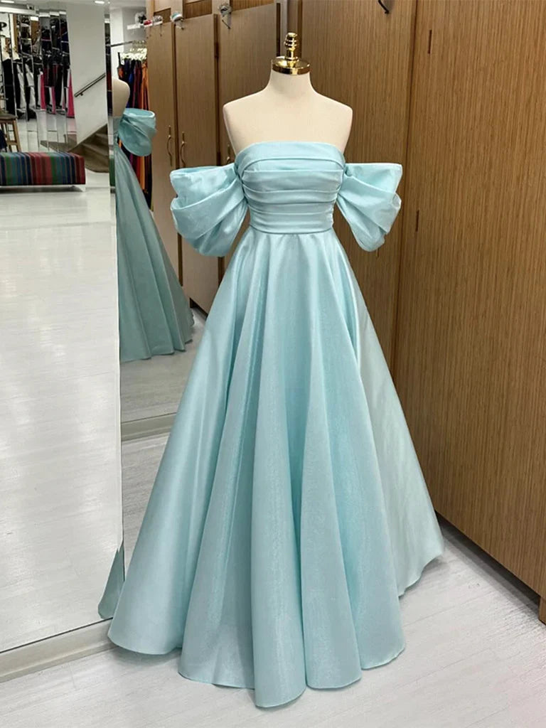 A Line Off Shoulder Satin Long Prom Dresses Long Formal Evening Dresses