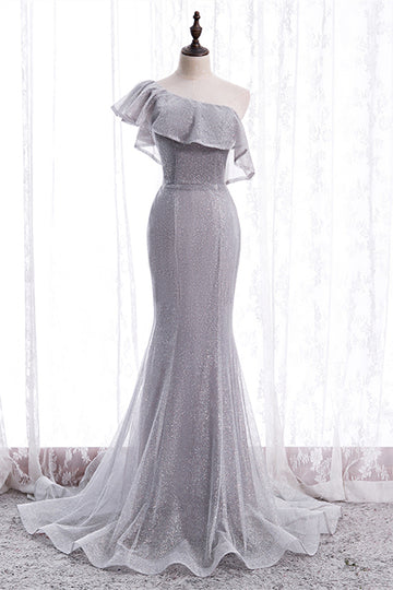 Mermaid One Shoulder Ruffle Lace-Up Maxi Formal Dress Prom Dresses