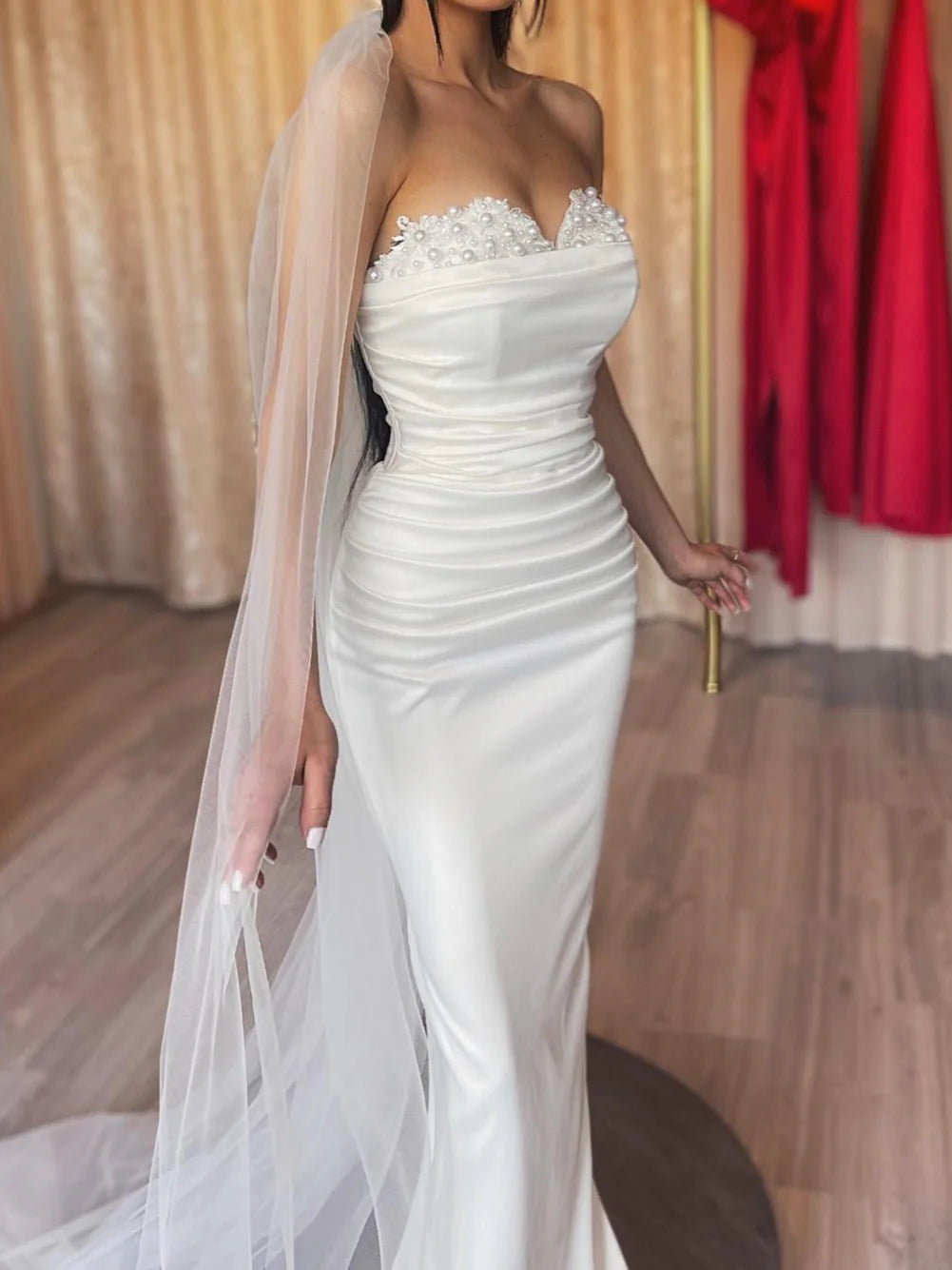 Sheath Strapless Floor-Length Wedding Dress