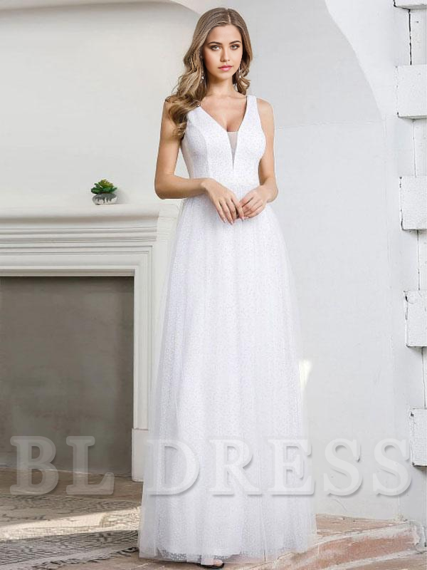 A-Line V-Neck Floor-Length Sleeveless Zipper Satin formal dresses Bridesmaid Dresses evening gown Prom Dress
