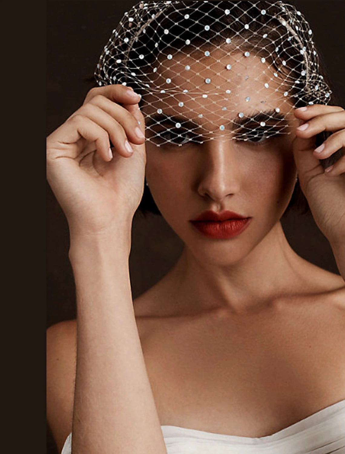 One-tier/ Rhinestone Wedding Veil Blusher Veils / Birdcage Veils with Sparkling Glitter Tulle