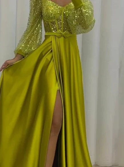 A-Line Long Sleeves Sweetheart Evening Dresses