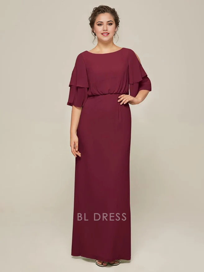 A-Line Jewel Neck Short Sleeves Split Front Wedding Guest Dresses Chiffon Mother of the Bride Dresse