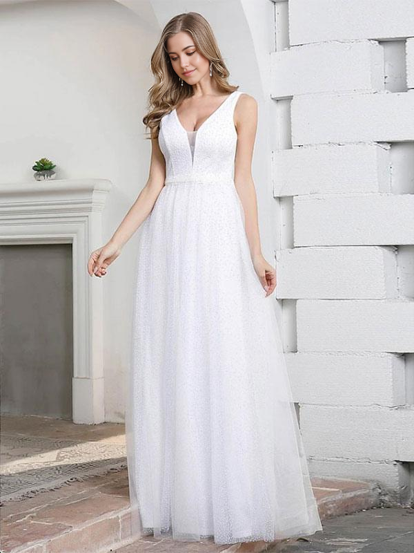 A-Line V-Neck Floor-Length Sleeveless Zipper Satin formal dresses Bridesmaid Dresses evening gown Prom Dress