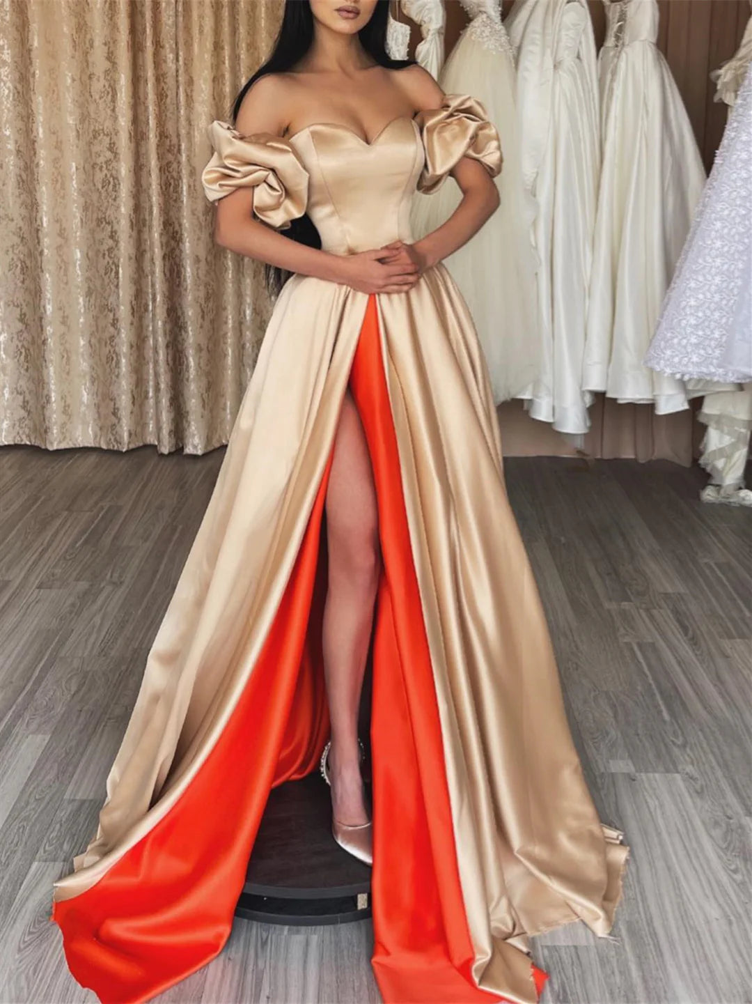 A-Line Off The Shoulder Floor Length Prom Dresses