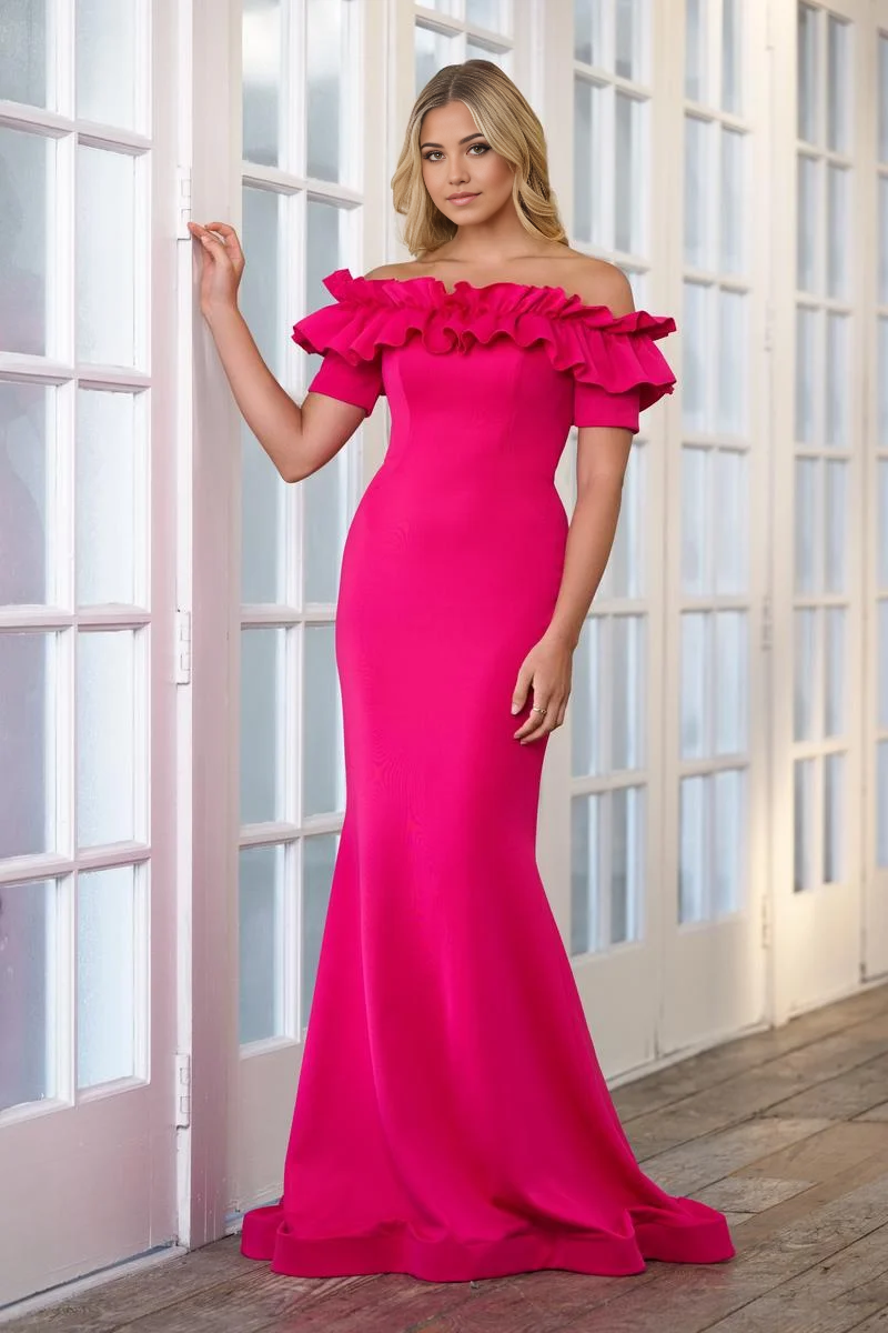 Mermaid Off the Shoulder Ruffle Satin Fuchsia Long formal dresses Bridesmaid Dresses evening gown Prom Dress