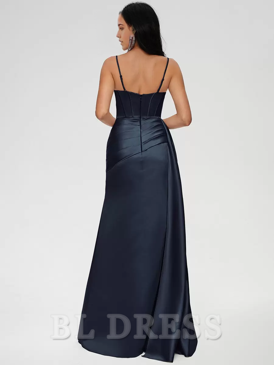 Mermaid Spaghetti Straps Floor-Length Zipper Satin formal dresses Bridesmaid Dresses evening gown Prom Dress