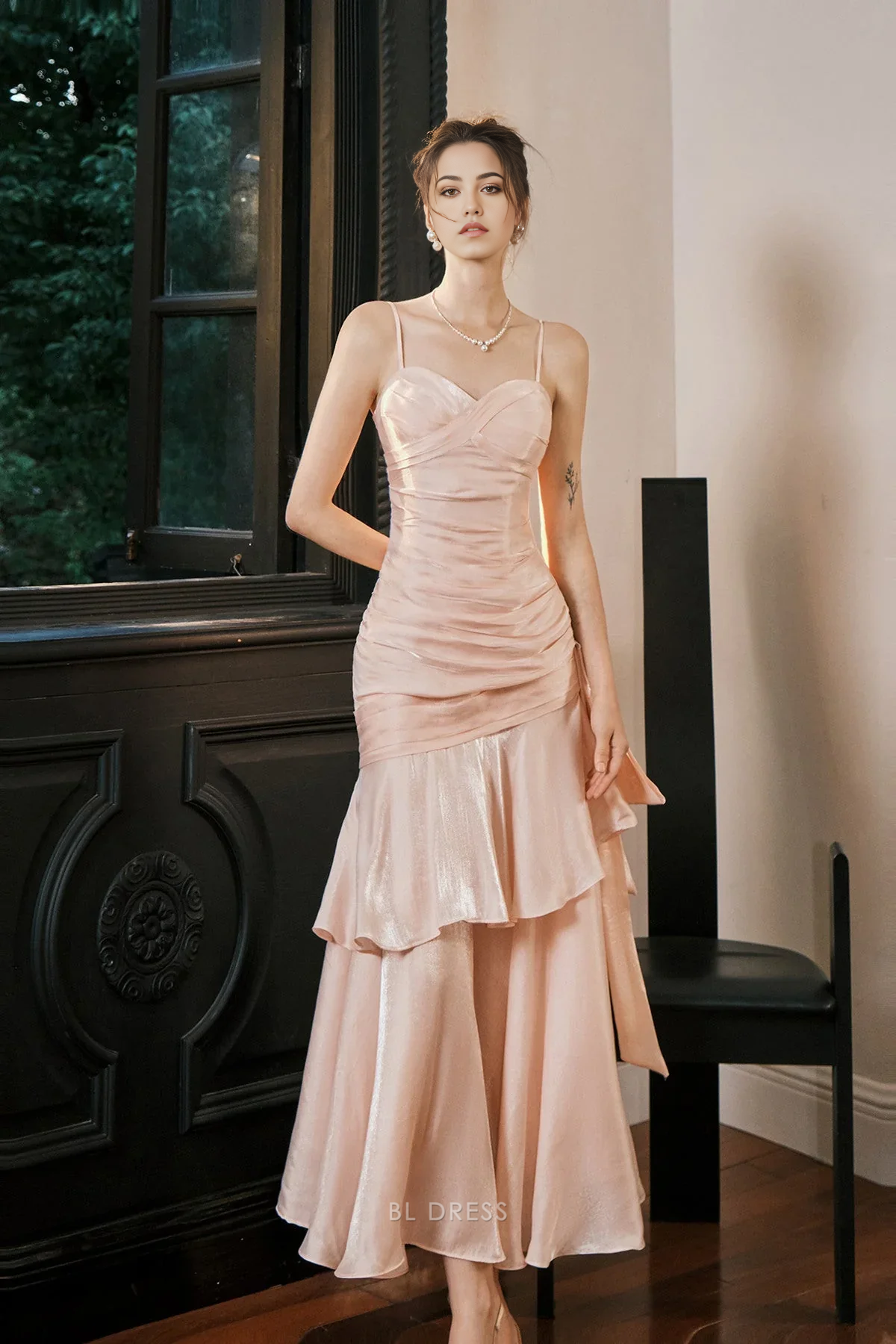 Mermaid Sweetheart Straps Satin Pink formal dresses Bridesmaid Dresses evening gown Prom Dress