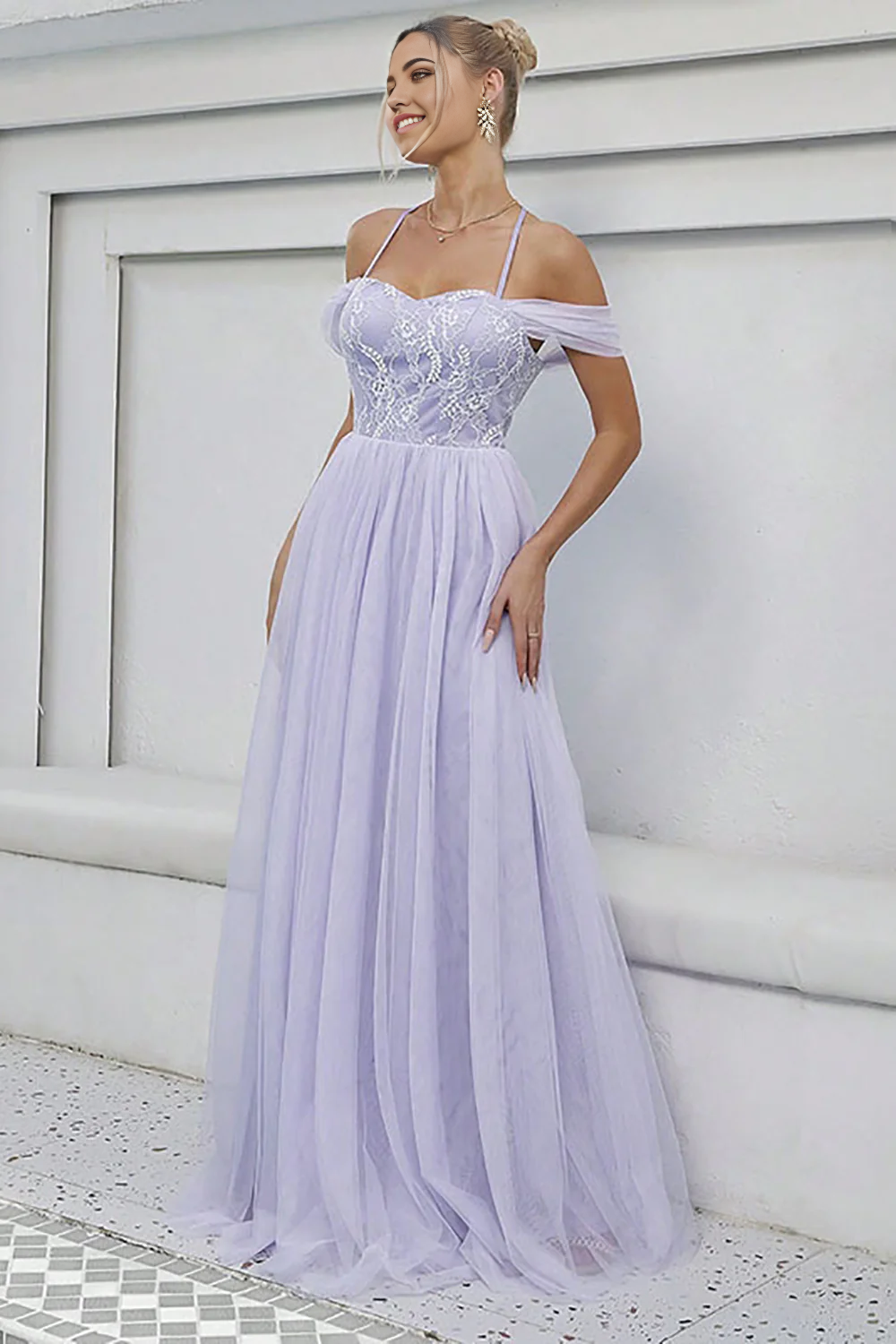 A-Line Tulle Long Formal Dress Prom Dresses