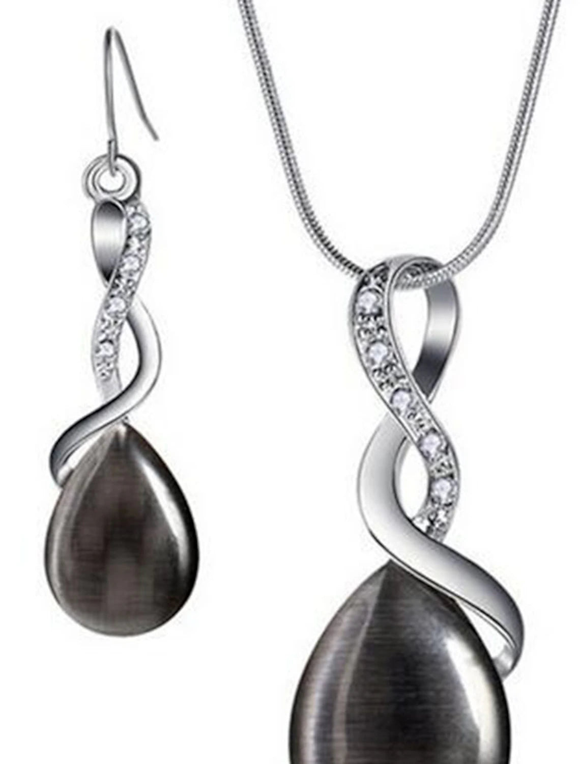 1 set Jewelry Set Drop Earrings For Women's Crystal Party Gift Opal Silver-Plated Alloy Briolette Infinity Pear / Pendant Necklace