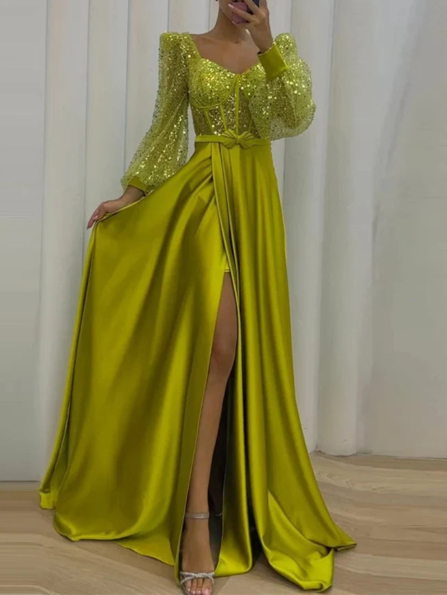 A-Line Long Sleeves Sweetheart Evening Dresses