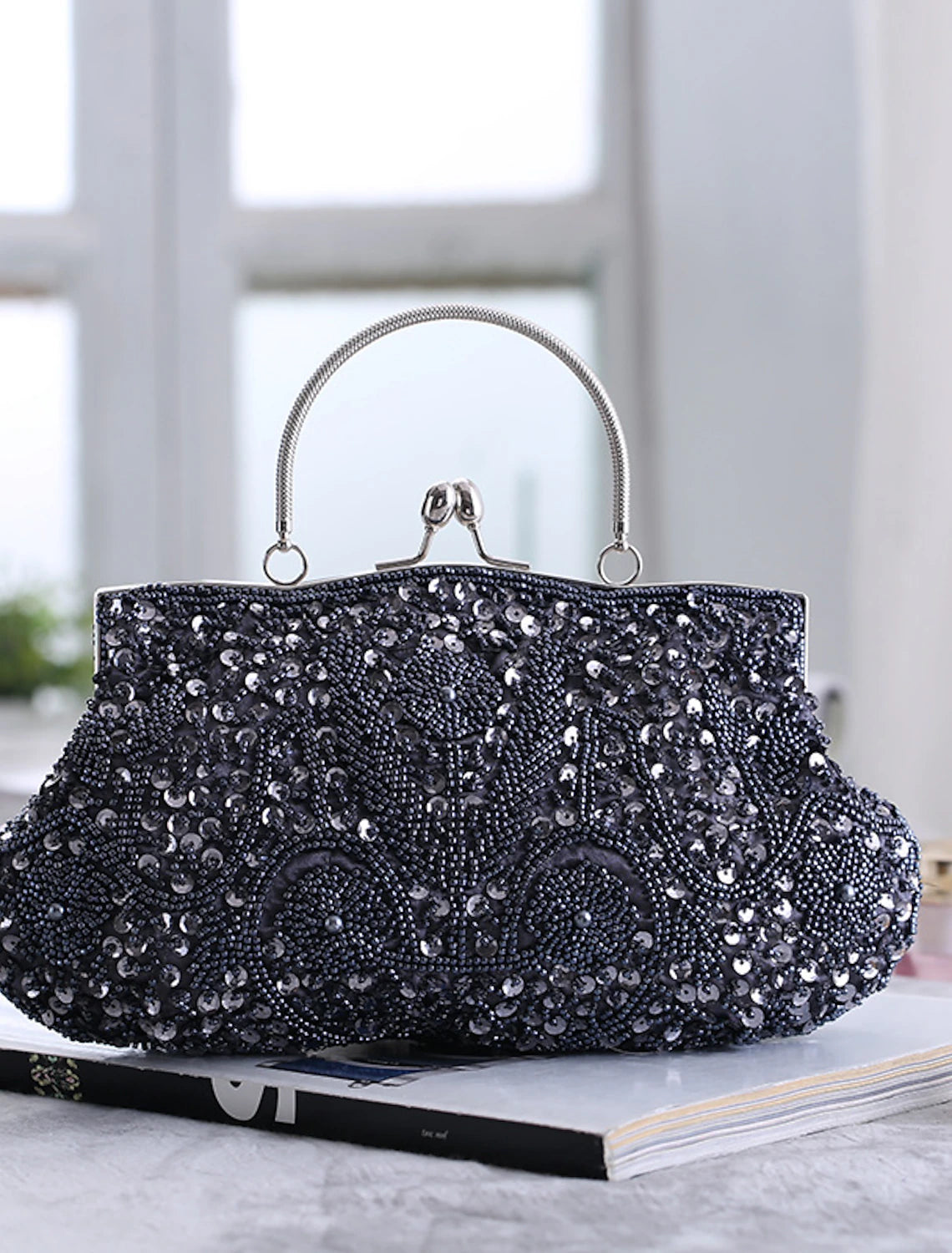 Women's Vintage Beaded Clutch Bag - Elegant Polyester for Evening & Wedding Parties