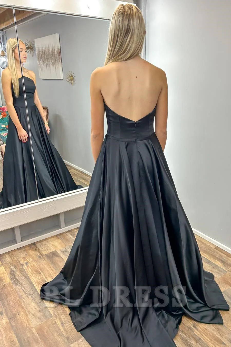 A-Line Simple Black Strapless Long formal dresses Bridesmaid Dresses evening gown Prom Dress
