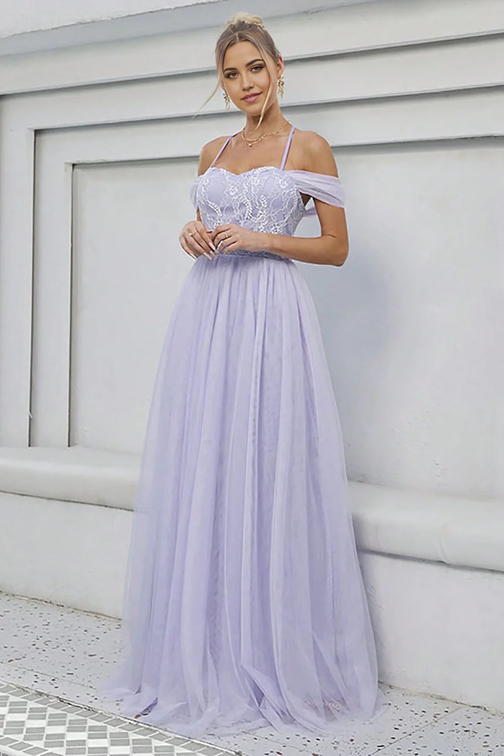 A-Line Tulle Long Formal Dress Prom Dresses