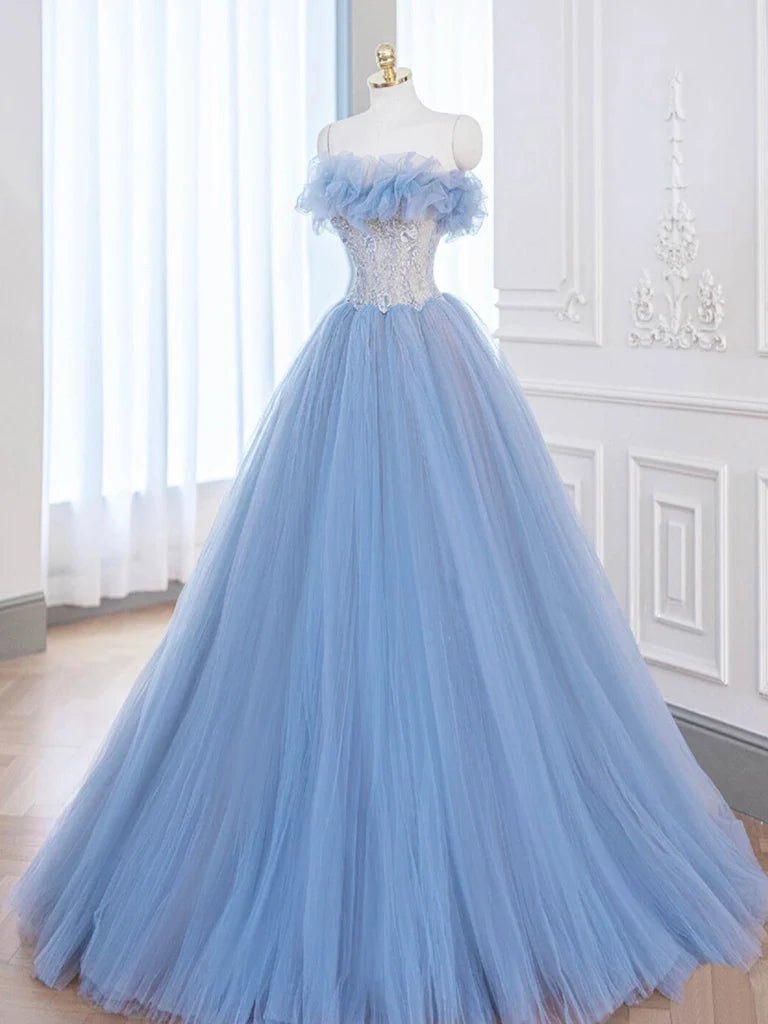 A-Line Tulle Lace Long Prom Dress