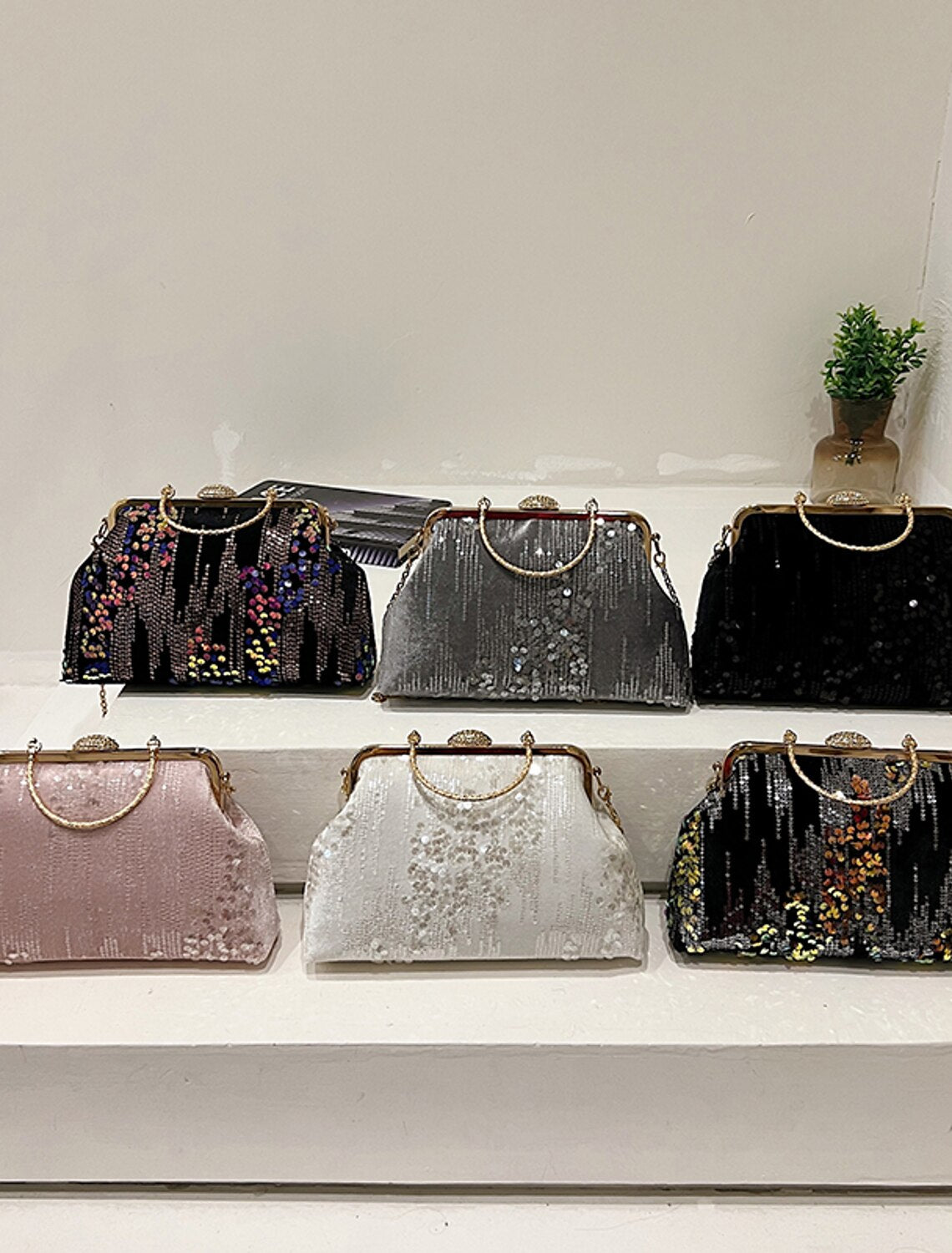 Damen-Handtasche, Clutch, Kuppeltasche, synthetisch, für Partys, Brautpartys, Hochzeitsfeiern, Pailletten, großes Fassungsvermögen, faltbar, geometrisch