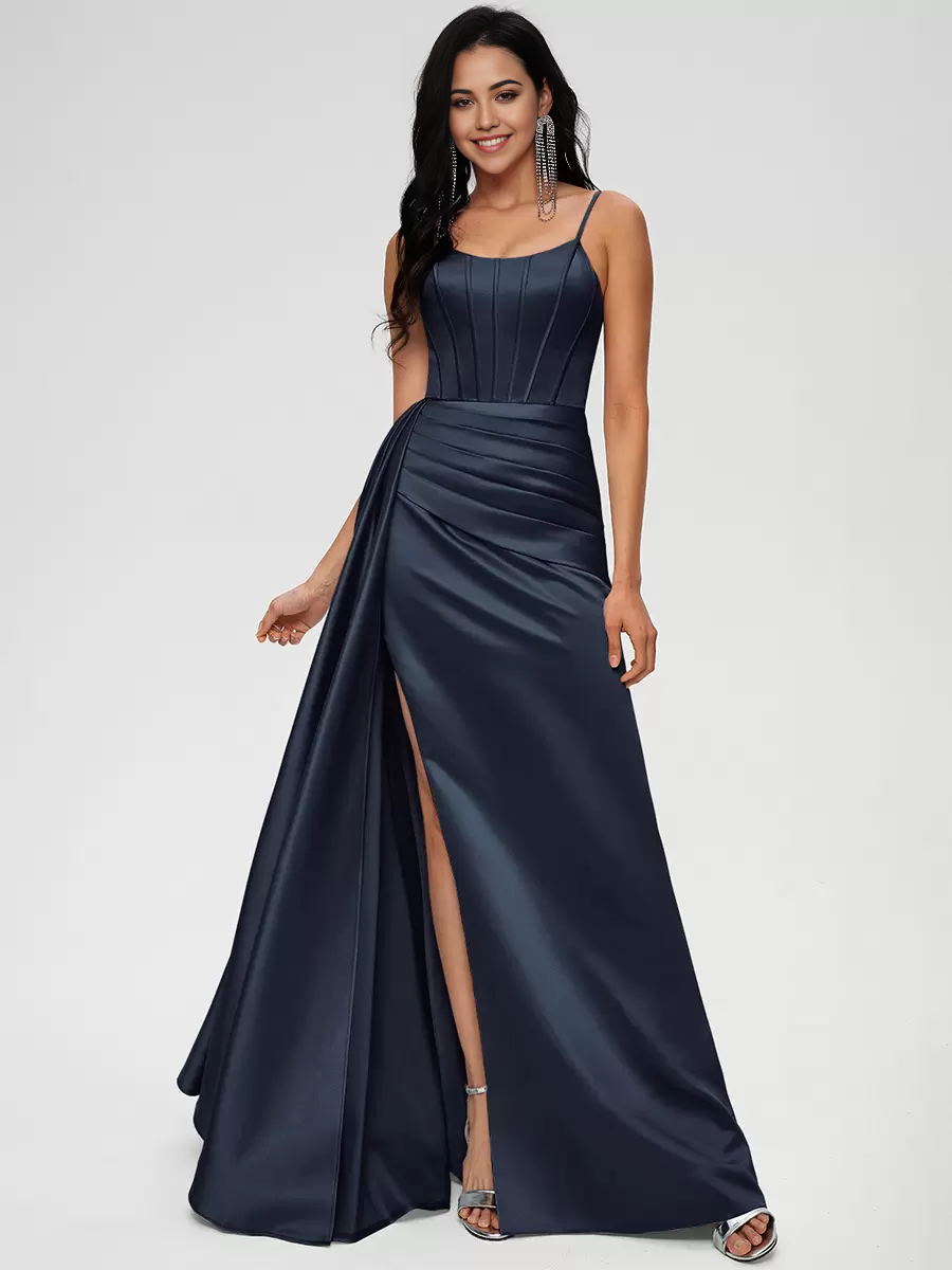 Mermaid Spaghetti Straps Floor-Length Zipper Satin formal dresses Bridesmaid Dresses evening gown Prom Dress