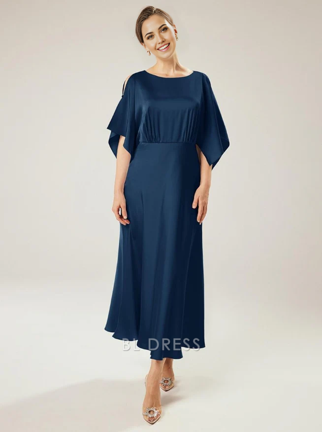 A-Line Jewel Neck Short Sleeves Ankle-Length Wedding Guest Party Dresses Mother of the Bride Dresse