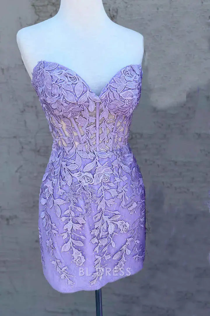 Etuikleid mit Schnürung und Applikationen, trägerlos, Heimkehrkleid, formelle Kleider, Brautjungfernkleider, Abendkleid, Ballkleid