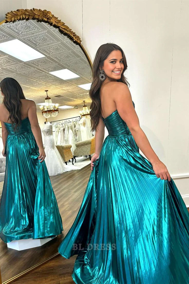 Sweetheart Strapless Pleated Long formal dresses Bridesmaid Dresses evening gown Prom Dress