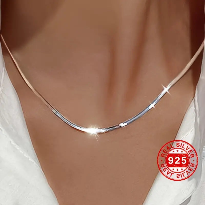 925 Sterling Silver Snake Bone Chain Necklace - Sleek & Timeless Elegant Jewelry with Premium Gift Box
