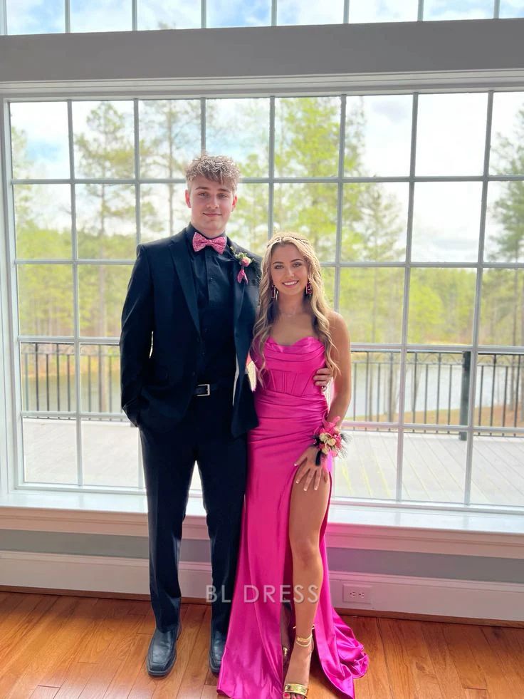 Mermaid Sweetheart Corset Satin Sweep Train Formal Dresses Bridesmaid Dresses evening gown Prom Dress