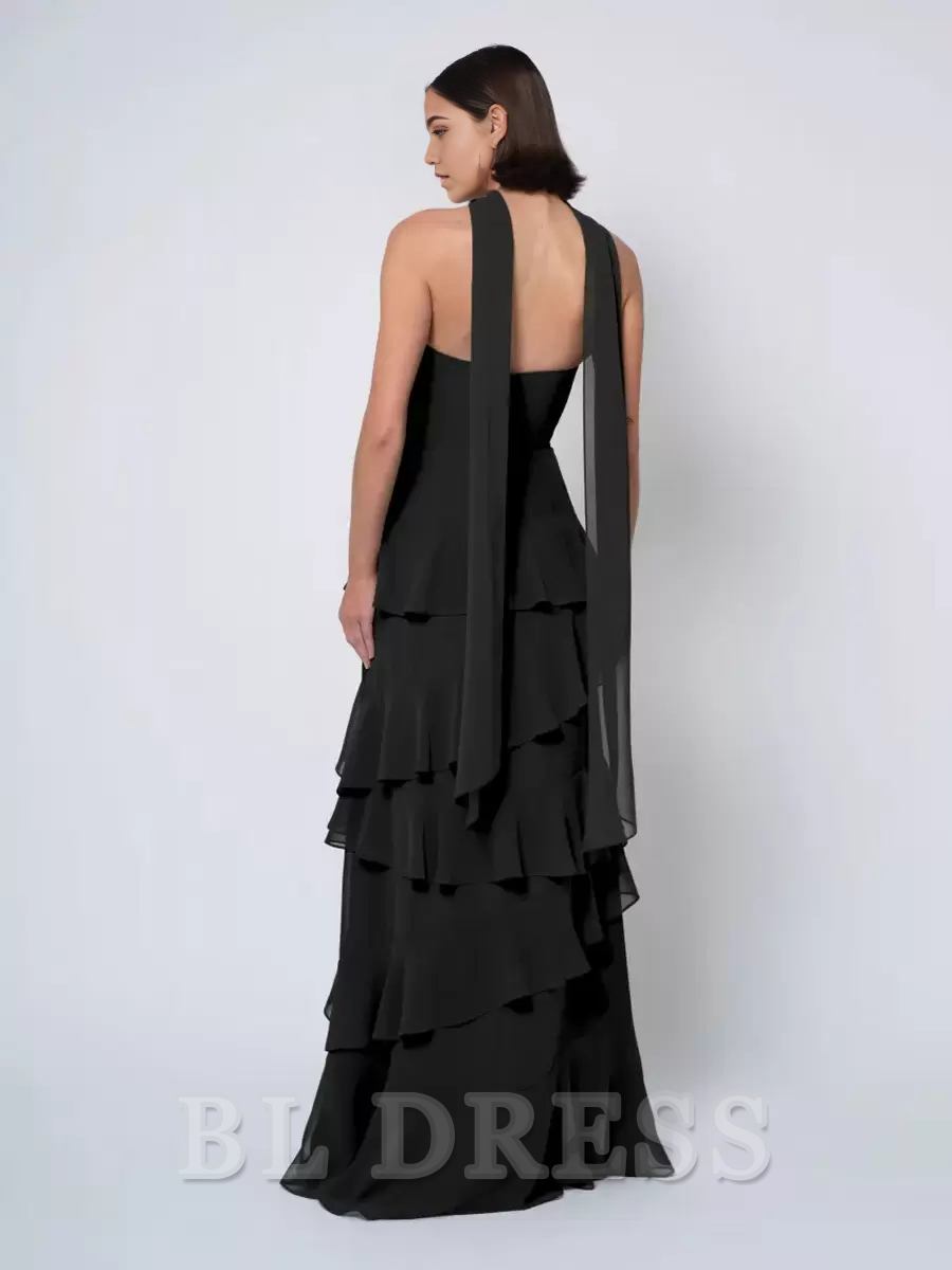 A-line Sleeveless Floor-Length Backless Chiffon formal dresses Bridesmaid Dresses evening gown Prom Dress