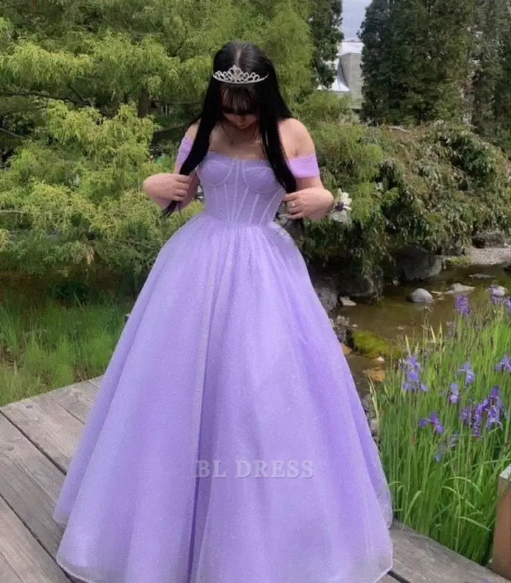 A Line Off The Shoulder Lilac Sequin Long formal dresses Bridesmaid Dresses evening gown Prom Dress
