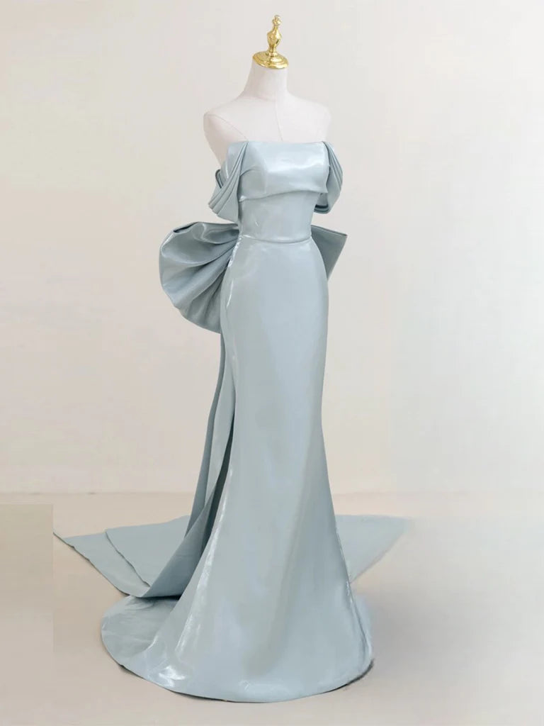 Schlichtes, schulterfreies, langes Satin-Ballkleid