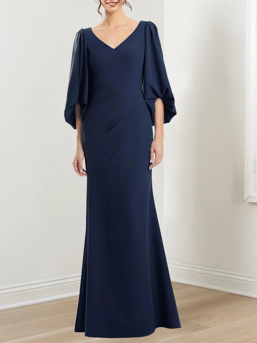 Mermaid V Neck 3/4 Sleeves Mother Of The Bride Dresses
