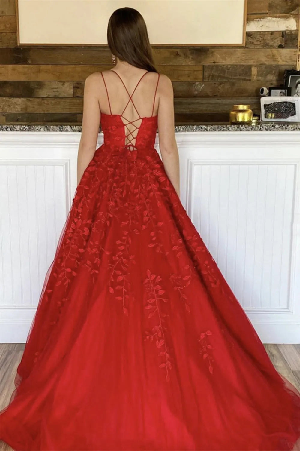 A-line Princess Spaghetti Straps Prom Dress