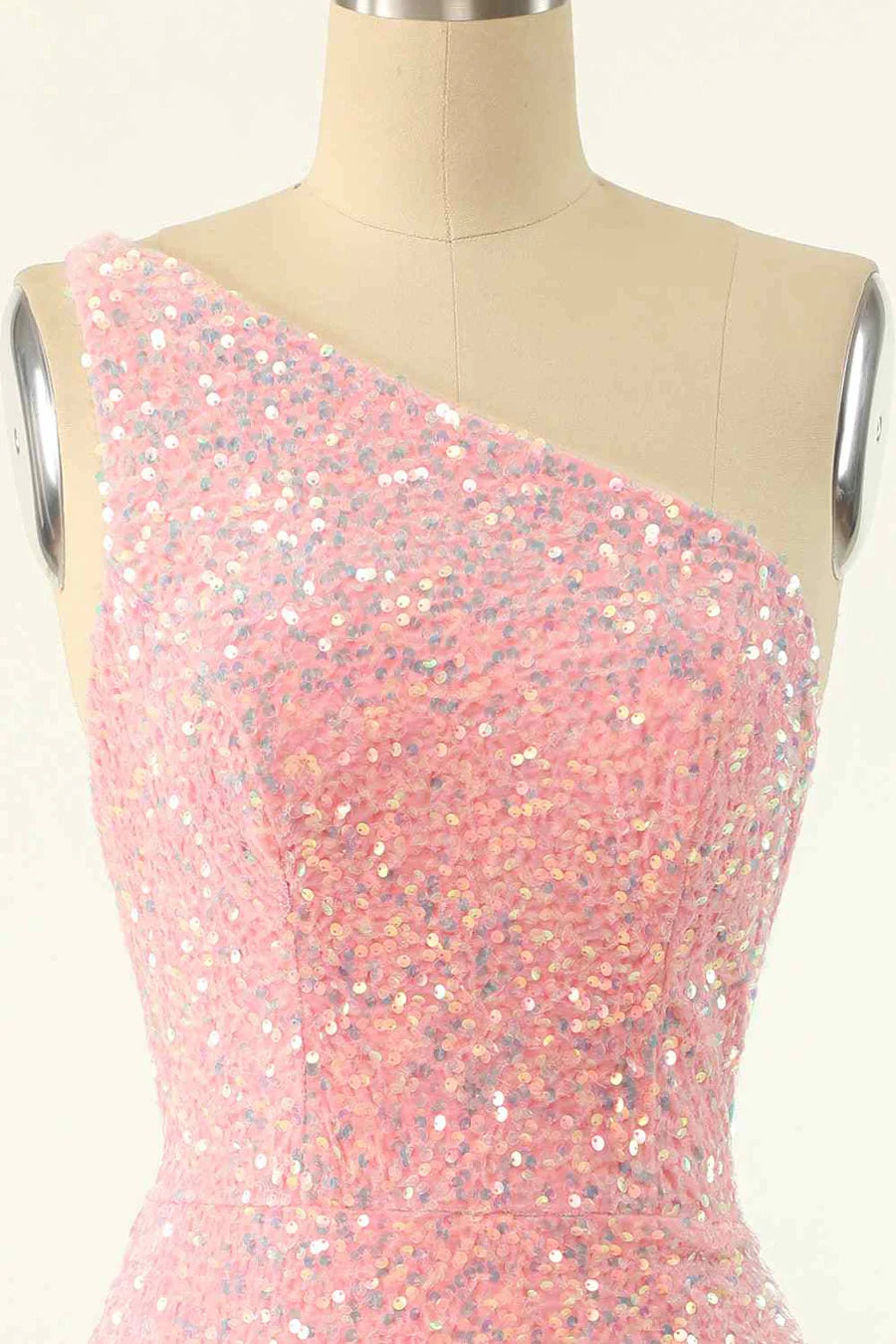 Etuikleid mit einem Schulterträger und Pailletten hinten, Mini-Heimkehrkleid