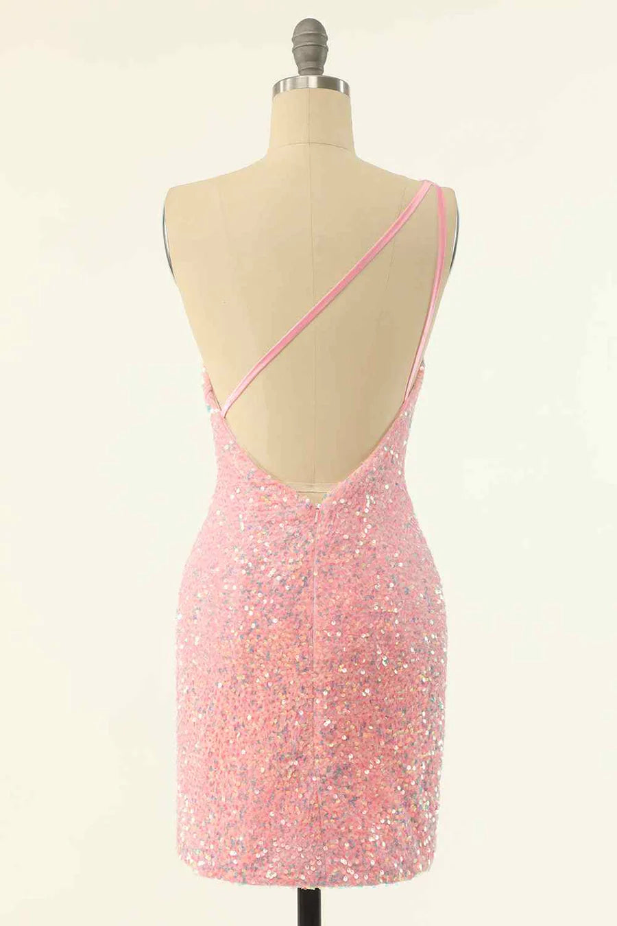 Etuikleid mit einem Schulterträger und Pailletten hinten, Mini-Heimkehrkleid