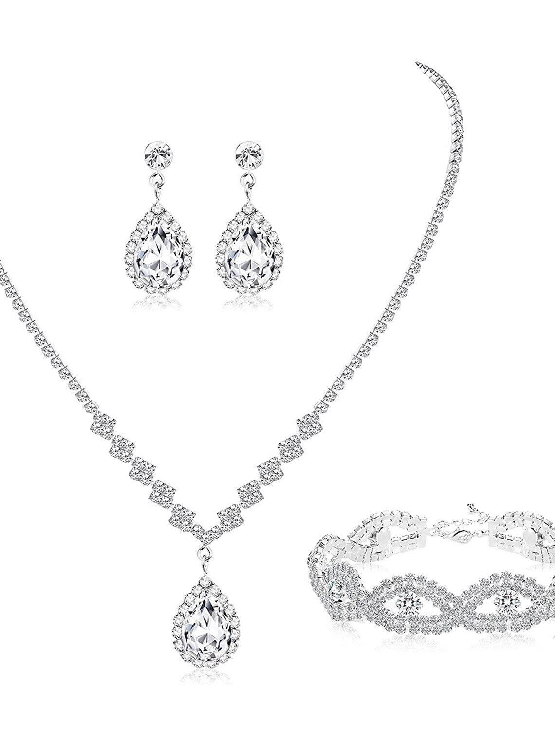 Jewelry Sets 1 set Alloy 1 Necklace Earrings Bracelets Women's Personalized Stylish Simple Briolette Precious Diamond Water Drop Jewelry Set For Wedding Anniversary Special Occasion