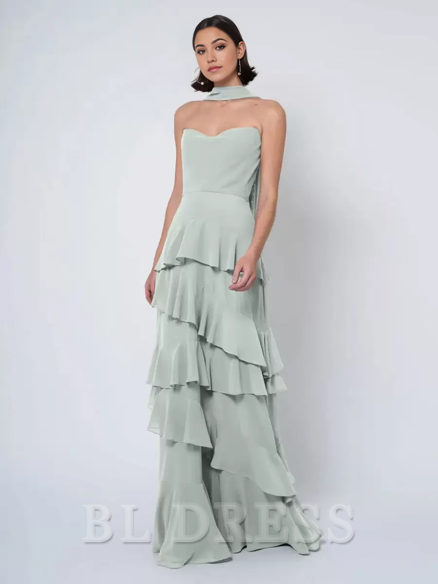A-line Sleeveless Floor-Length Backless Chiffon formal dresses Bridesmaid Dresses evening gown Prom Dress
