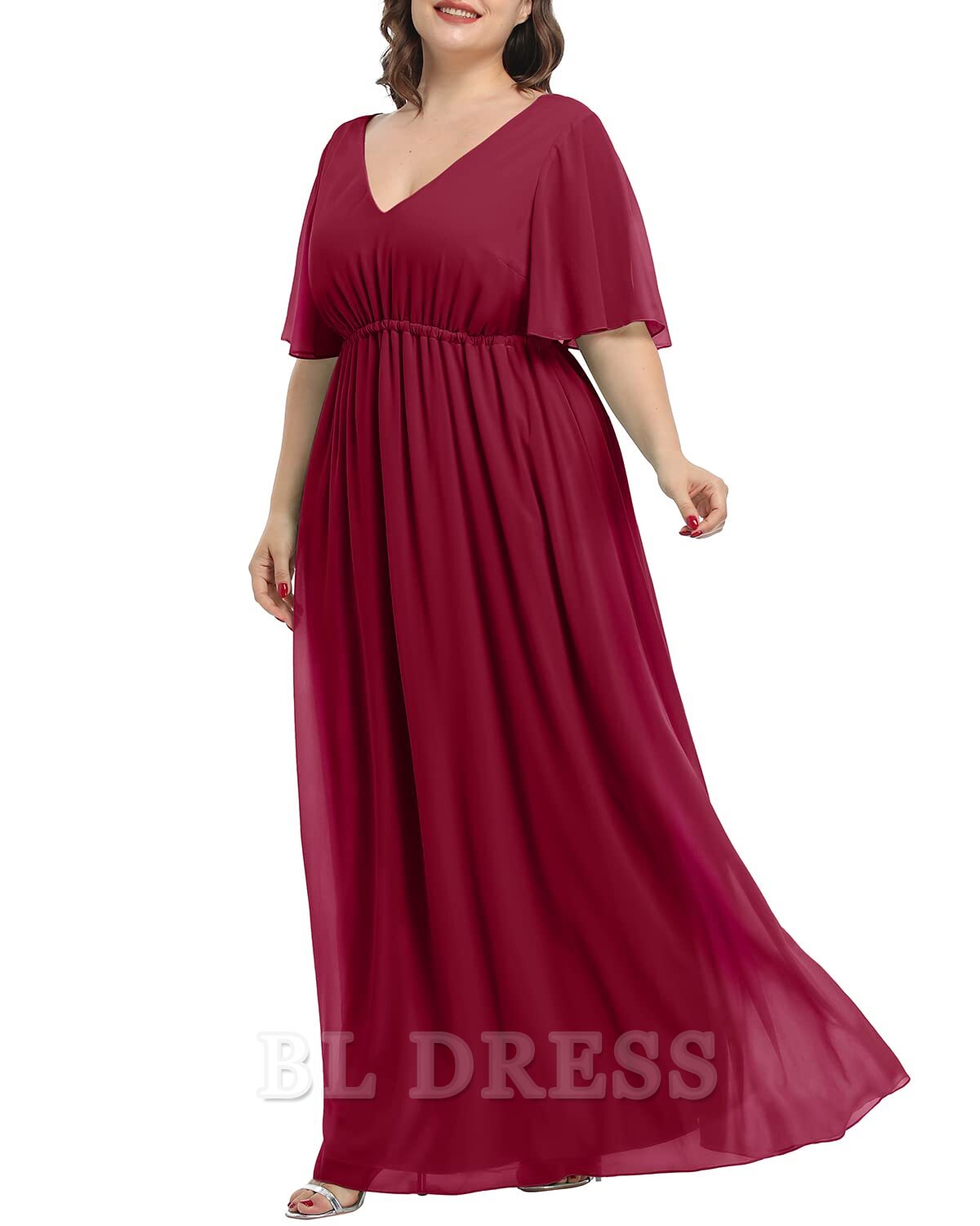 Plus Size A-Linie V-Ausschnitt Chiffon Lange Abendkleider Brautjungfernkleider Abendkleid Ballkleid