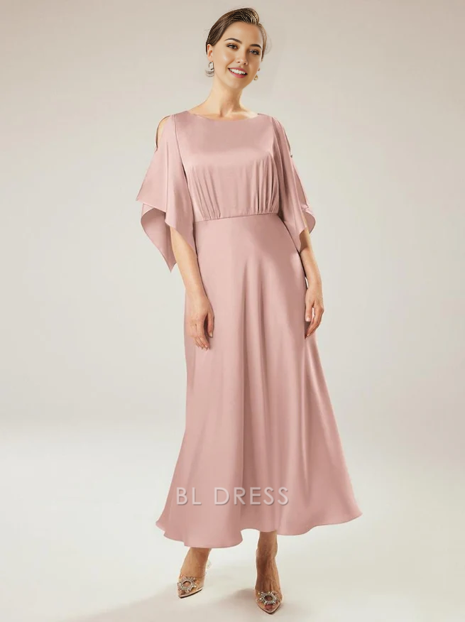 A-Line Jewel Neck Short Sleeves Ankle-Length Wedding Guest Party Dresses Mother of the Bride Dresse
