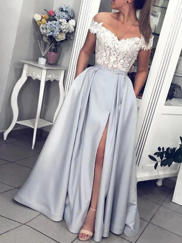 Off the Shoulder Lace Long Prom Dresses