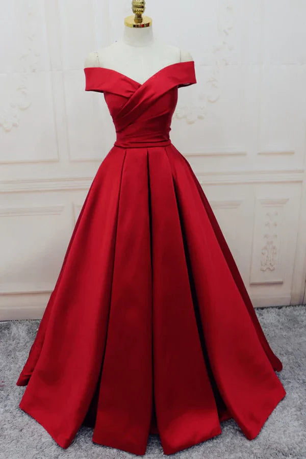 A-line Off-the-shoulder Long Satin Prom Dress
