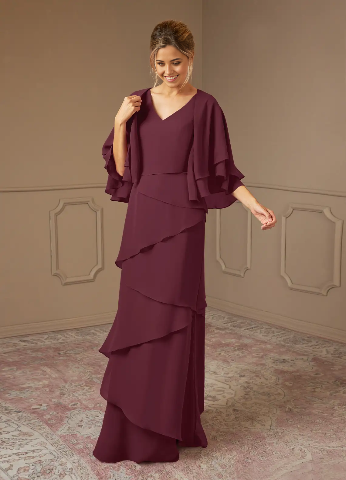 A-Line V-Neck Chiffon Cabernet formal dresses Mother of the Bride Dresses