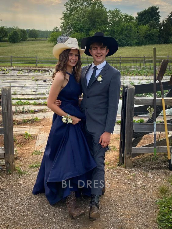 A-line Simple Navy Blue formal dresses Bridesmaid Dresses evening gown Prom Dress