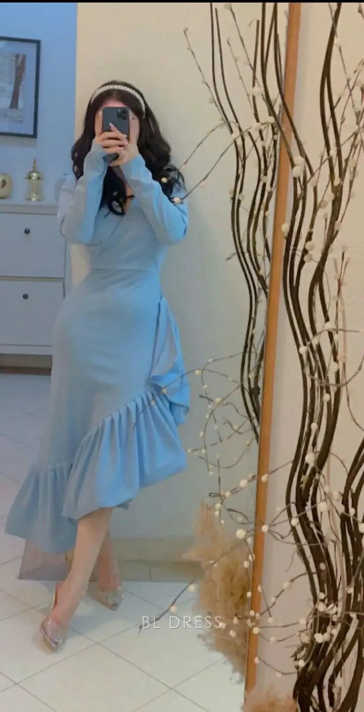 Mermaid Elegant V Neck Blue formal dresses Bridesmaid Dresses evening gown Prom Dress