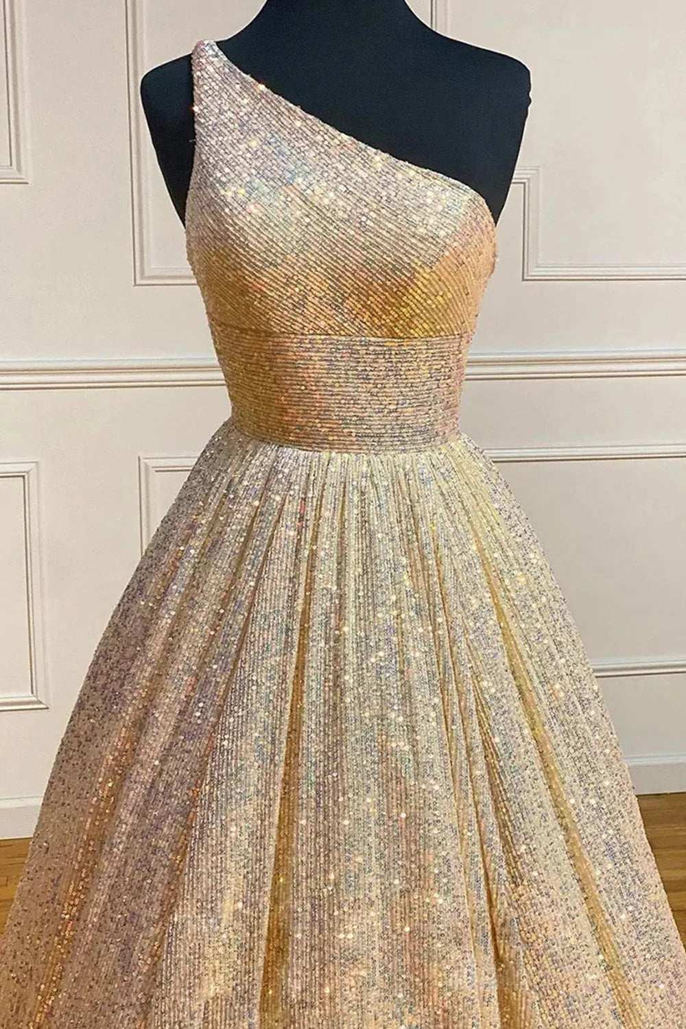 A Line Sparkly One Shoulder Sequins Prom Dress
