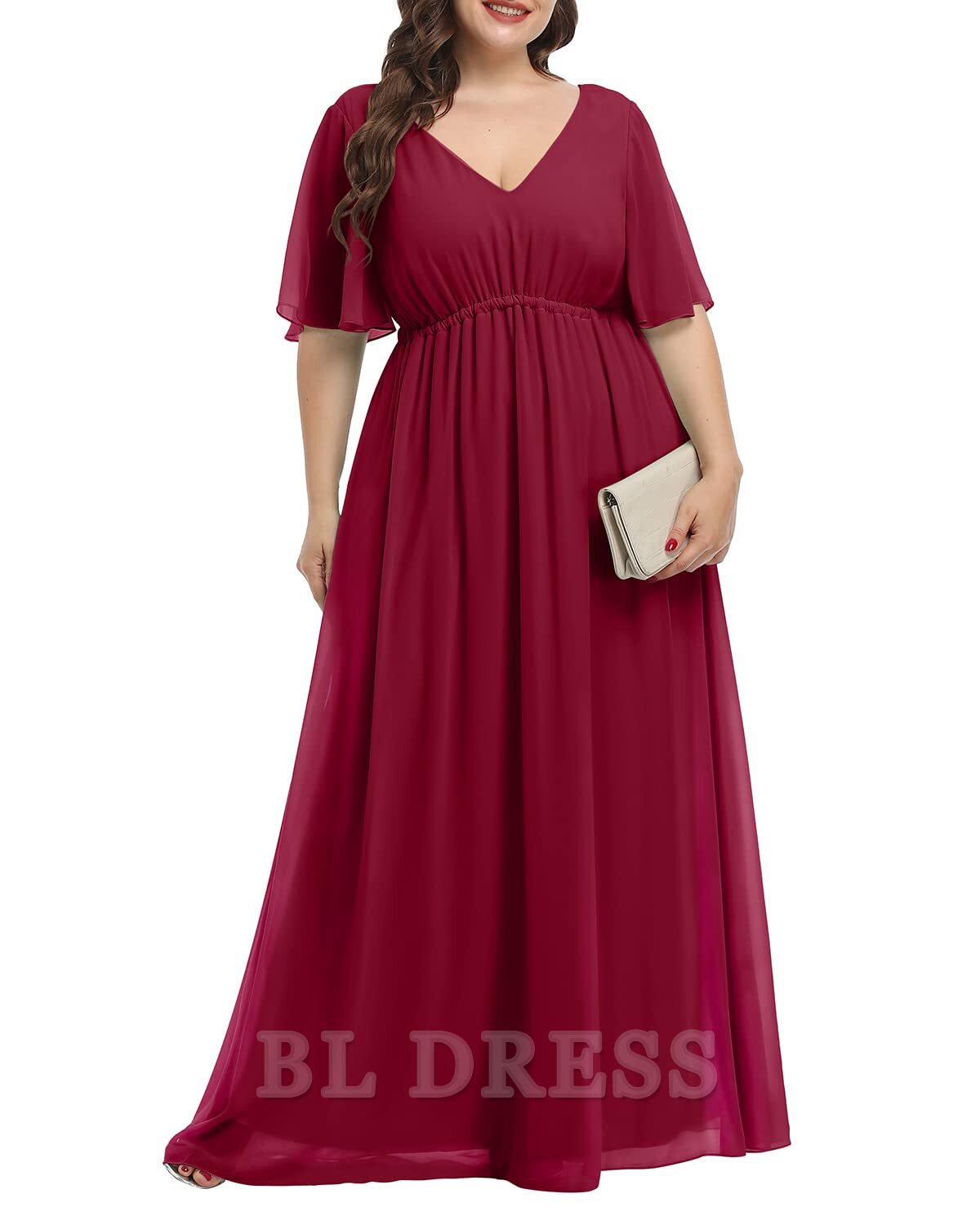 Plus Size A-Linie V-Ausschnitt Chiffon Lange Abendkleider Brautjungfernkleider Abendkleid Ballkleid